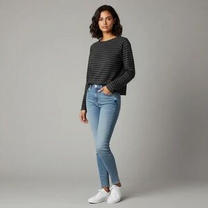 Beyond Yoga Crop Sweater Vertical Stripped Top   Size Small